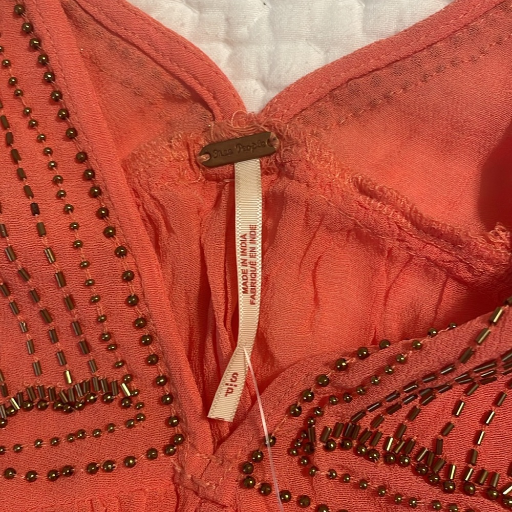 Free People Lost In You Beaded Tank Top Coral Orange Boho Size S. NWT. - Picture 2 of 4